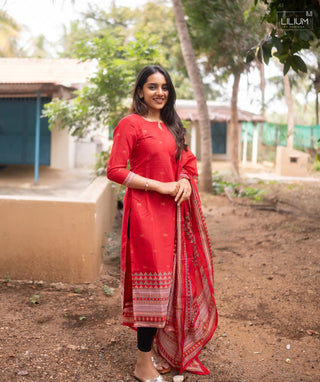 Empress Cherry Chanderi Silk Kurti with Shawl