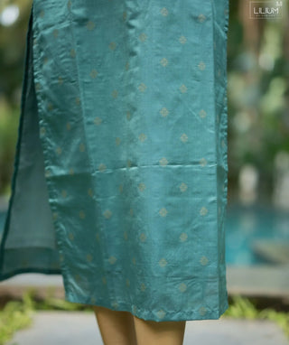 Lagoon Teal Banaras Silk Kurti – Elbow Sleeve Festive Top