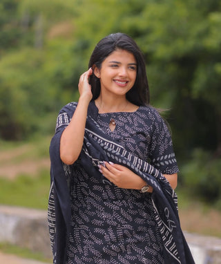 Raven Bloom Cotton 3 Piece Set with Hakoba Shawl for Women