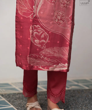 Dusty Cranberry Hand Embroidered Muslin 3 Piece Set