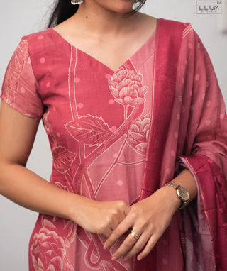 Dusty Cranberry Hand Embroidered Muslin 3 Piece Set