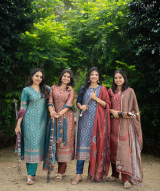 Cinnamon Wine Pure Banaras Silk Festive 3 Piece Set