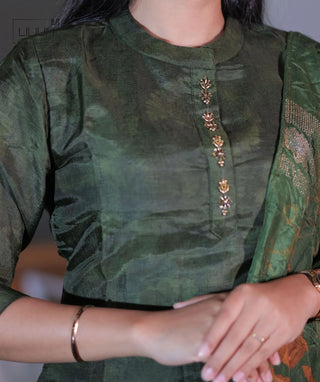 Enchanted Moss Green Hand Embroidered Kurti with Shawl
