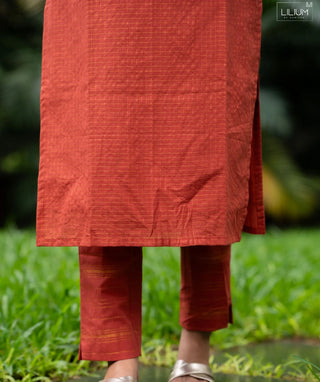 Burnt Saffron Zari Checked Handloom Cotton Co-ord Set