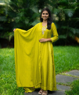 Haldi Aura Muslin Silk 3-Piece Festive Set