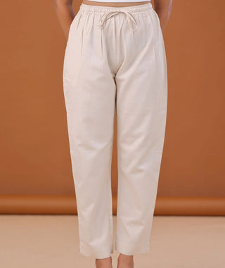 Cream Linen Cotton Ready-to-Wear Bottom with Pockets