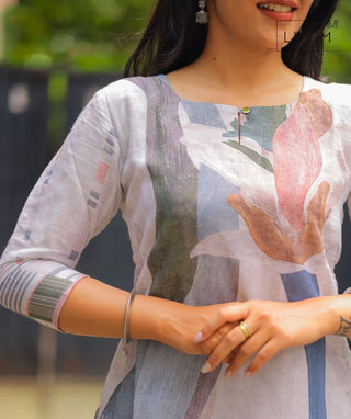 Tinted White Kurti with Multicolor Abstract Print