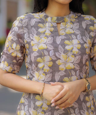 Cotton Linen Kurti in Concrete Grey with Lining