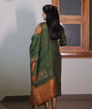 Enchanted Moss Green Hand Embroidered Kurti with Shawl
