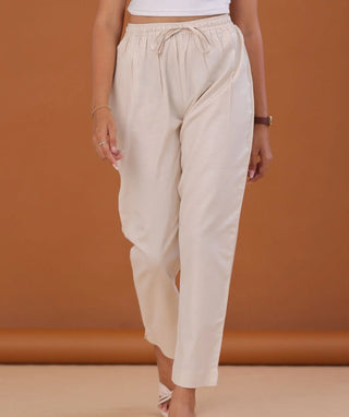 Cream Linen Cotton Ready-to-Wear Bottom with Pockets