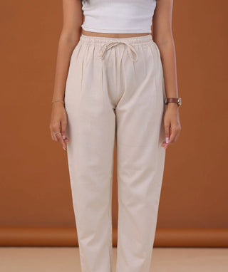 Cream Linen Cotton Ready-to-Wear Bottom with Pockets
