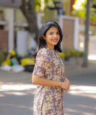 Cotton Linen Kurti in Concrete Grey with Lining