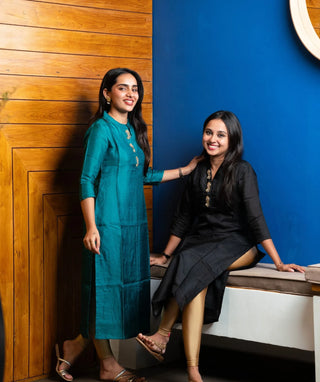 Royal Lagoon Teal Hand Embroidered Muslin Festive Kurti