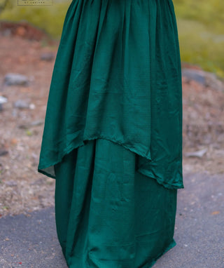 Festive Maxi Dress in Yellow Crepe Silk with Green Embroidery