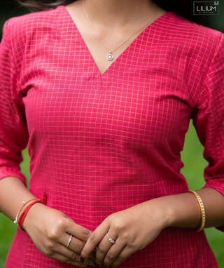 Rani Blush Zari Checked Handloom Cotton Festive Co-Ord Set