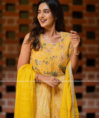 Yellow Muslin Silk Sharara Set for Festive Wear