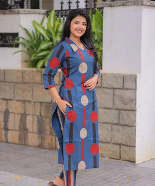 Indigo Ember Cotton Co-Ord Set with 3/4 Sleeves