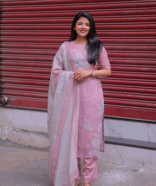 Pink Whisper Organza 3 Piece Set with Pockets & Dupatta