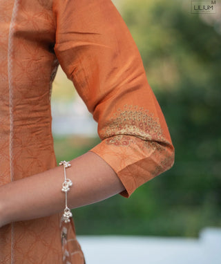 Peach Amber Glow Hand Embroidered Muslin 3 Piece Set