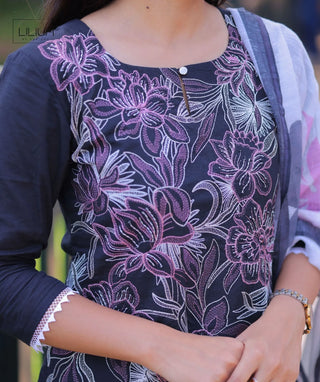 Midnight Onyx Embroidered Cotton 3 Piece Festive Set