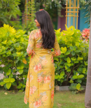 Honey Yellow Floral Muslin Kurti – Everyday Casual Wear