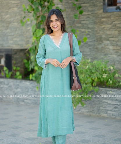 Sea Green Crush Chinnon Co-Ords Set with Pockets