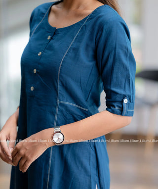 Classic Blue Cotton Kurti - Casual Style with 46" Length