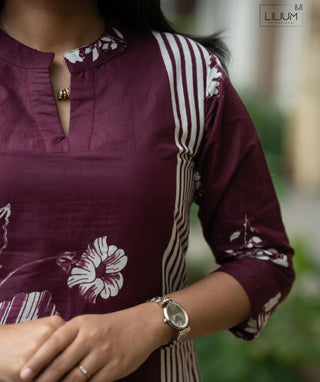 Wine Blossom Cotton Kurti for Everyday Comfort & Style