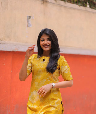 Honey Mustard Bloom Rayon Co-ord Set with Pockets Trend