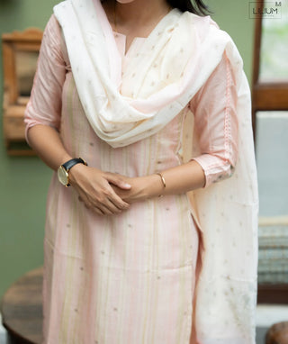 Soft Peachy Pink Muslin 3-Piece Casual Dress Set