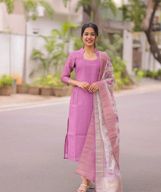 Heather Purple Chanderi Kurti with Shawl – Casual Wear