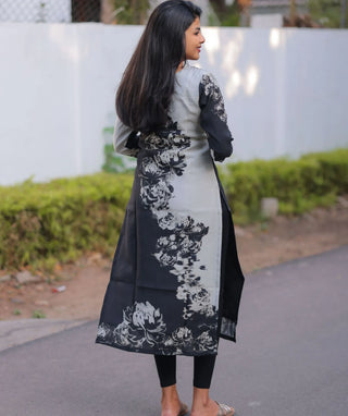 Moonlit Noir Modal Chanderi Kurti – Elegant 3/4 Sleeves