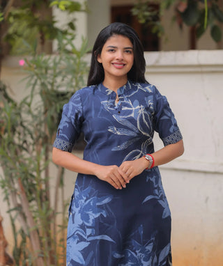 Midnight Denim Blue Muslin Kurti for Women