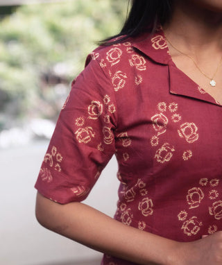 Royal Garnet Bloom Cotton Co-ord Set with Pockets