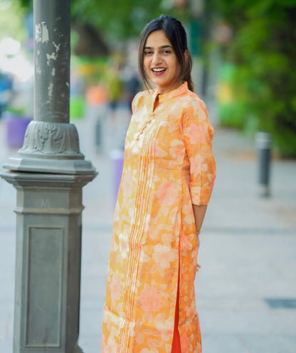 Kanmani - Premium Tangerine Tussar Kurti