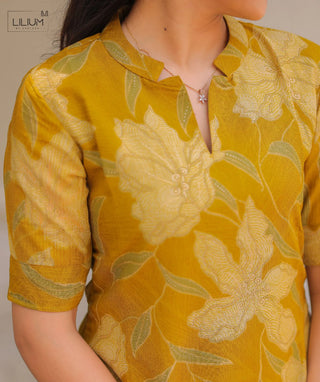 Golden Olive Foil Crush Crepe Kurti – Festive Casual Trend