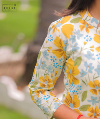Butter Bloom Cotton Kurti with 3/4 Sleeves for Daily Wear