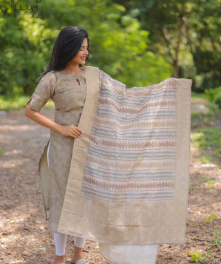 Mushroom Mist Chanderi Kurti with Shawl for Women