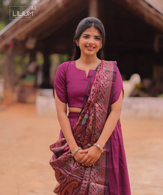 Velour Royale Linen Slub Crop Top Skirt Set with Dupatta