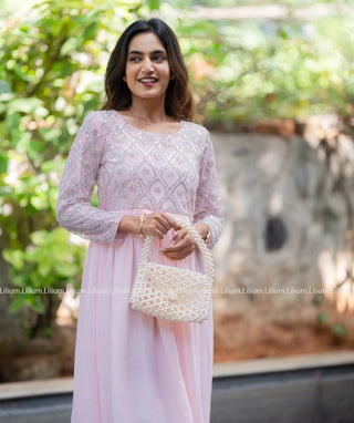 Elegant Soft Pink Georgette Gown with Sequin Embroidery