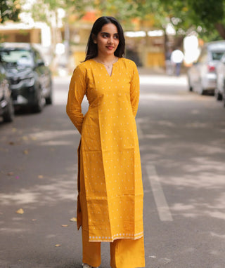 Amber Marigold Handloom Cotton Co-ord Set with Wide Pants