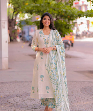 Moonstone Cotton 3-Piece Set in Teal Bloom Print