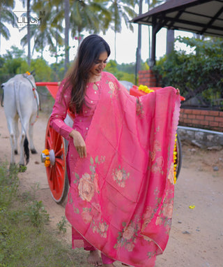 Elegant Pink Tissue Silk 3-Piece Festive Wear Set