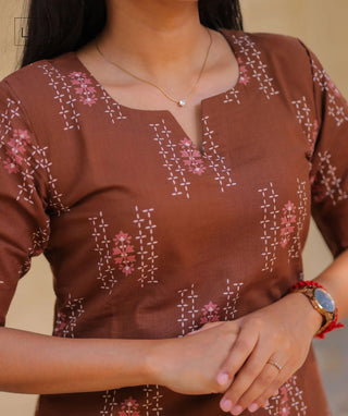 Cocoa Rosewood Cotton Co-ord Set with Elbow Sleeves