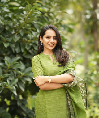 Emerald Meadow Chanderi Kurti with Shawl | Casual Chic