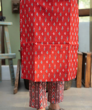 Sindoor Scarlet Cotton Co-Ord Set with Pockets for Women