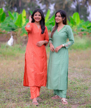 Leaf Green Embroidered Kurti with Bottom – Festive Wear