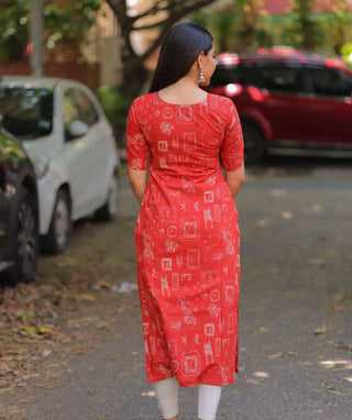 Vermilion Muse Cotton Kurti with Elbow Sleeves – Daily Chic