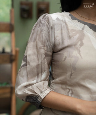 Calm Blossom Muslin Maxi Dress with 3/4 Sleeves & Pockets