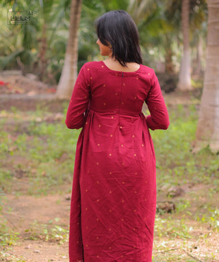 Burgundy Royal Handloom Coords Set With Back Zipper